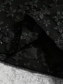PAVTROS Bộ áo sơ mi và quần short ngắn tay dáng rộng màu đen có họa tiết dập nổi dành cho nam, bộ đồ lụa đen hai mảnh, bộ quần short nam Manfinity. - màu đen - Xem 7