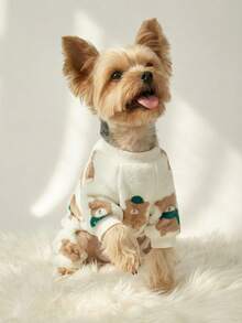 PETSIN 1件宠物猫狗通用抓绒保暖连体衣，熊图案 - 彩色 - 查看 6