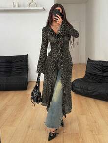 Coolane Women's Fall/All-Season Rave Renaissance Fair Hippie Music Festival Gyaru Mesh Straps Ruffle Ribbon Long Coat /Cover Up - Green - View 4