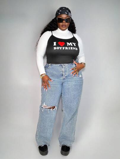 Truni Plus Size Women Heart Print Cami Top, For Summer/Valentine's Day