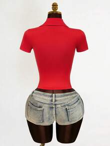 Mistrie 女士字母数字印花休闲百搭日常短袖T恤 - 紅色 - 查看 2