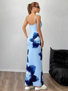 SHEIN EZwear 女士优雅蓝色碎花连衣裙，适合夏季度假，女士夏季连衣裙 - 彩色 - 查看 2