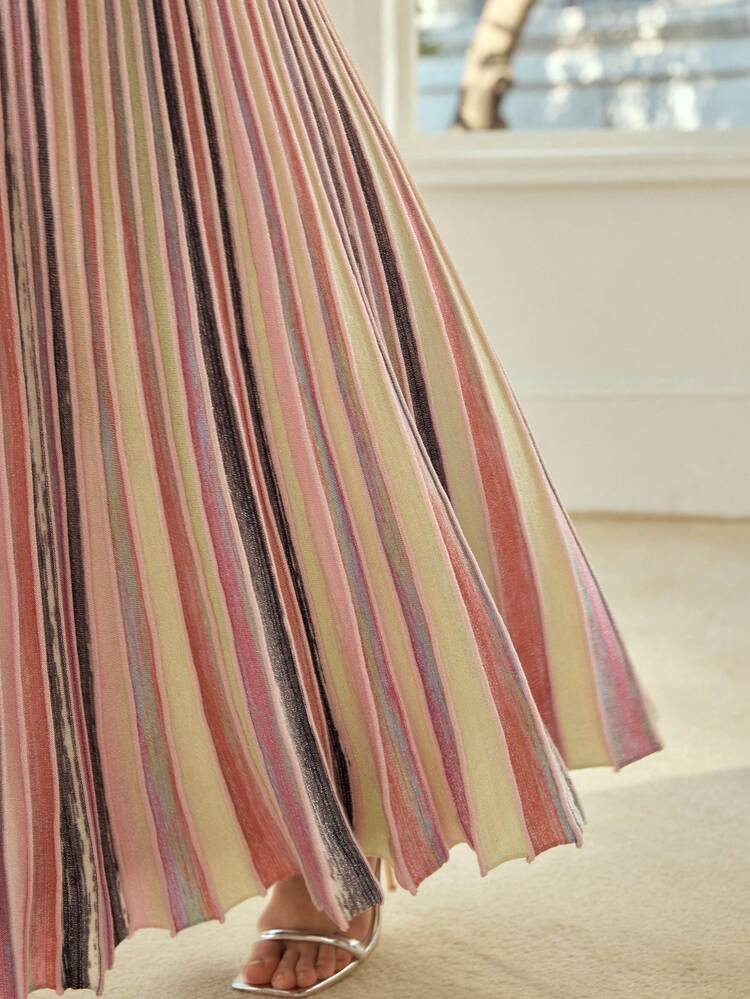 VACATION COLORFUL STRIPED PATTERN KNIT SKIRT
