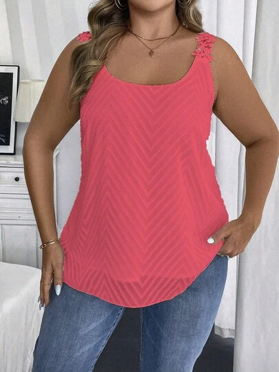Vionelle Women Plus Size Solid Color Casual Versatile Sleeveless Top, Suitable For Daily Wear Orange Summer Tops Plus Size Tank Tops Pink Curve Summer Tops Pink Top Women Plus Size Pink Tops Plus Size Sleeveless Tops Hot Pink
