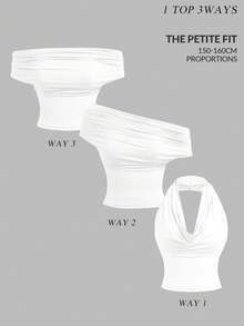 SHEIN MOD Petite 适合身高150-160厘米，娇小身材完美之选，专为娇小女性设计，女士简约纯色褶皱修身上衣，春夏皆宜，适合嘉年华、派对、沙滩、外出、度假、休闲、Y2K风格、白色上衣、优雅上衣 - 白色 - 查看 1