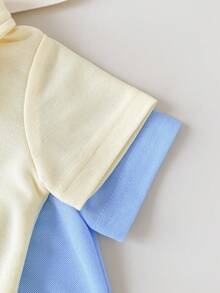 Playful Pals 男婴夏季针织连体衣，纯色短袖半开襟连体衣两件套，适合休闲穿着、居家和户外活动 - 彩色 - 查看 5