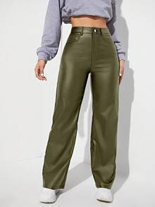 EURMUSE Pantalones versátiles de moda casual de unicolor para mujer - Verde - Ver 1
