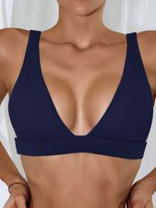 Swim Basics Women's Solid Color Minimalist Daily Swimwear Top - Navy Blue - View 6