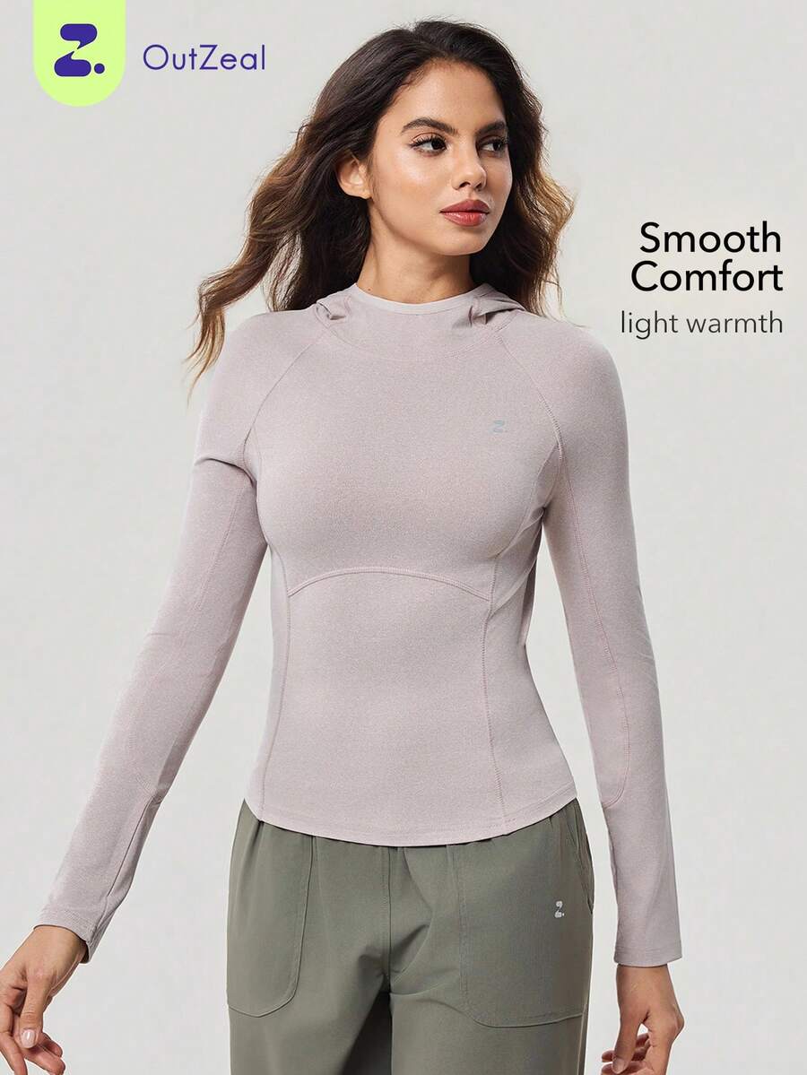 OutZeal Women Sports Hoodie Camping Hiking Soft Stretchy Long Sleeve Slim-Fit Active Tops - Grey - View 1