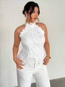 Firerie 大码女士舒适休闲优雅度假吊带蕾丝露背沙滩背心/吊带衫，春夏款 - 白色 - 查看 1