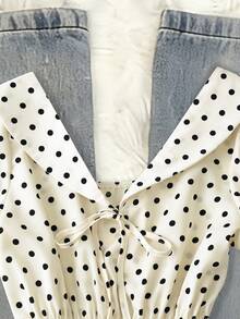 Resyla Polka Dot Ruffle Trim V-Neck Puff Sleeve Blouse - Apricot - View 4