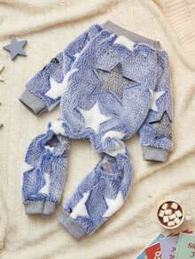 PETSIN 1pc Pet Dog Cat Grey Fleece Warm Star Print Flannel Four Leg Jumpsuit - Multicolor - View 5