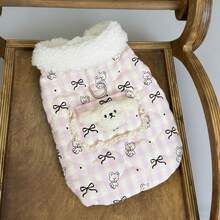 PETSIN 宠物背心 冬季棉绒娃娃领背心开衫背心 狗狗猫咪牵引扣棉质韩版蝴蝶结小熊印花宠物服装 - 彩色 - 查看 16