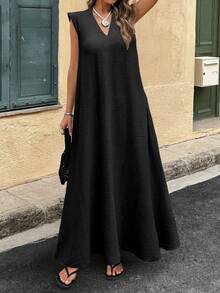 Flora Isola Flora Isola 女士复古黄色超长连衣裙，适合秋季穿着 - 黑色 - 查看 3