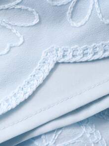 DAZY 女士优雅印花方领泡泡袖中长连衣裙，夏季 - 藍色 - 查看 9