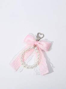 ROMWE Kawaii 可爱仿珍珠蝴蝶结心形包包吊坠 - 粉色 - 查看 6