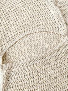 Tween Girls Cover Ups Apricot Off-Shoulder Flare Sleeve Hollow Out Beach Vacation Dress - Apricot - View 5