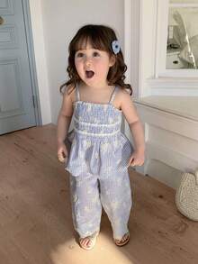 DAZY 2pcs Baby Girls Korean Style Shirt Top And Pants Set - Blue - View 6
