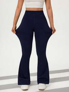 SHEIN FlexDen Women's Casual Minimalist Stretchy Flare Jeans - Navy Blue - View 3