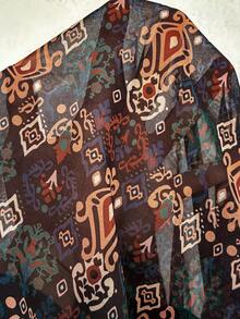 Nubod 大码女式优雅印花收腰雪纺长袖新款连衣裙 - 黑色 - 查看 4