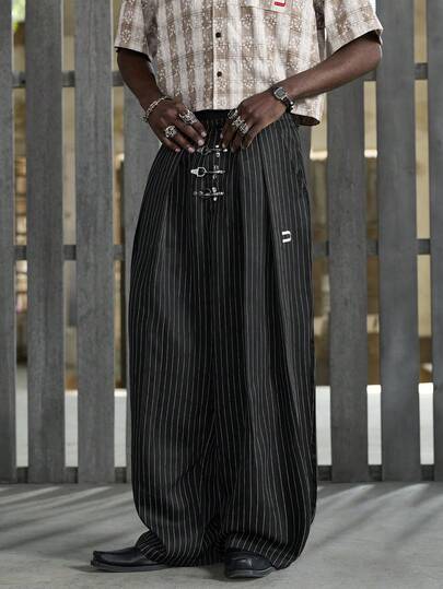 NEON BLANC Standard Size Men's Fashion Pleated Loose Striped Wide Leg Pants
