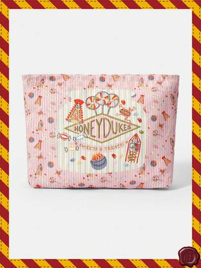 HARRY POTTER X SHEIN 1 Cartoon Printed Corduroy Zipper Makeup Bag, Lightweight Multifunctional Lined Makeup Storage Bag