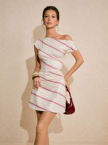 Poéselle 女士条纹不对称腰部褶皱连衣裙 - 彩色 - 查看 6