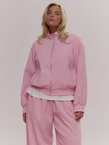 MUSERA Quilted High Neck Zip Through Jacket Cute Cosy Spring Everyday Sugar Swizzle - Baby Pink - View 5