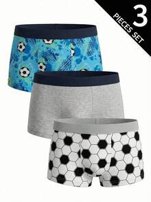 SHEIN 3pcs/Pack Young Boys' Minimalist Contrast Color Elastic Waist Sports Cute Football Pattern Briefs,Toddler Boy Clothes,Toddler - Multicolor - View 4