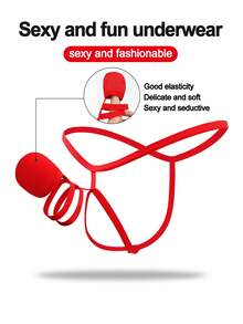 1pc Men's Fashionable Alluring Bright Red U-Pouch Sexy Briefs - Red - View 1