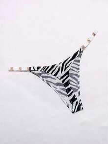 ROMWE Goth Zebra Print Buckle Strap Sexy G-String Panty Lingerie - Black and White - View 2