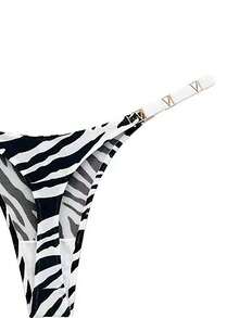 ROMWE Goth Zebra Print Buckle Strap Sexy G-String Panty Lingerie - Black and White - View 4