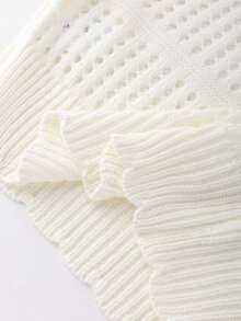 Franclia 女士纯色圆领长袖镂空宽松休闲毛衣 - 白色 - 查看 7