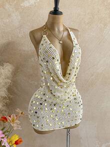 Soleia 2pcs/Set Women Knitted Beaded Camisole Top And Bodycon Skirt - Multicolor - View 6