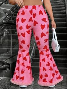 Vionelle Plus Size Women's Valentine's Day Heart Knitted Flare Pants - Pink - View 3