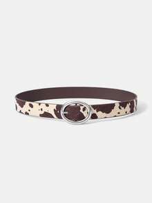 MUSERA Western Cow Print Silver Buckle Belt - Dark coffee wheat color - View 3