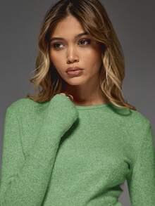 MISSGUIDED Long Sleeve Crew Neck Knit Pullover Sweater For Fall Winter Casual Everyday Wear Soft Comfortable Fitted Ribbed Texture - White - View 6