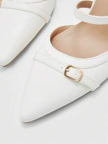 CUCCOO BIZCHIC Tacones altos de moda con diseño de hebilla y punta afilada para uso diario - Beis - Ver 4