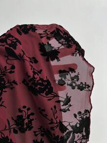 Elamini Casual Flocked Asymmetrical Hem Burgundy Dress For Women, Spring/Summer - Burgundy - View 6