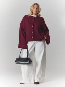 MUSERA Áo khoác cardigan dáng rộng, cỡ lớn, có chi tiết cổ tay áo và cúc cài, chất liệu len mềm mại, dễ thương, gợi cảm, phù hợp cho buổi tối đi chơi, ngày Valentine. - Màu Đỏ Sâu - Xem 5