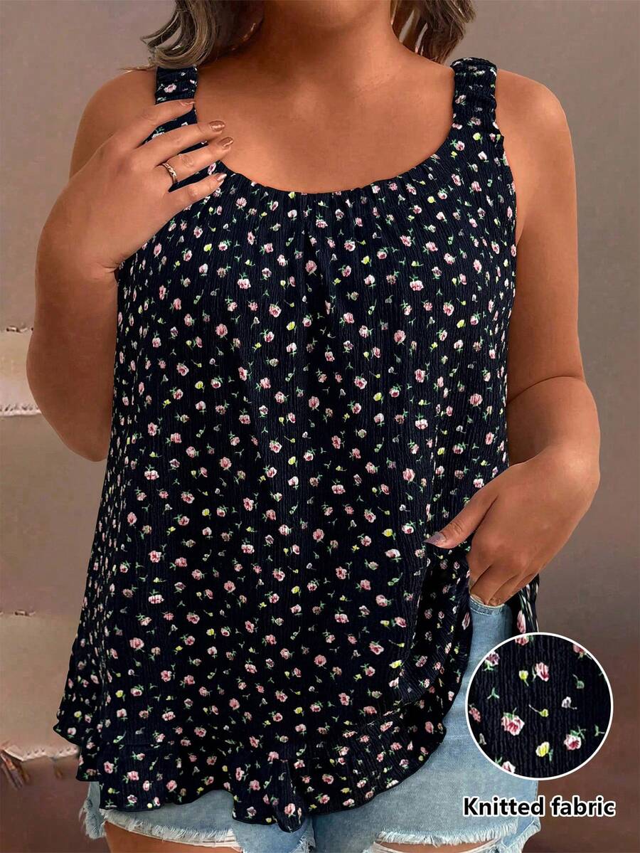 EMERY ROSE 大码女式法式休闲优雅碎花吊带背心 大码女式背心 女式上衣 大码女式夏季上衣 大码无袖上衣 碎花上衣 女式上衣和衬衫 女式夏季上衣 女式高级上衣 女式夏季上衣 女式可爱衬衫 女式休闲优雅最新款女式上衣 新品上市 - 藏蓝色 - 查看 1