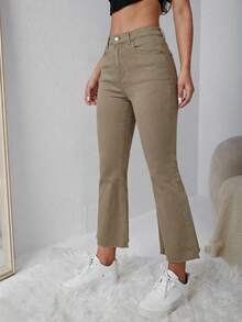 Rivivi High Waist Flare Leg Jeans With Slant Pockets, Casual - Brown - View 4