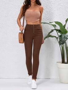 Women's Casual Skinny Denim Jeans - Coffee Brown - View 6