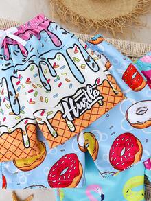 SHEIN Kids' Casual Loose Shorts, Swimwear Multi-Piece Set, Suitable For Summer, Beach, Vacation, Holiday, Family Trip - Blue - View 6