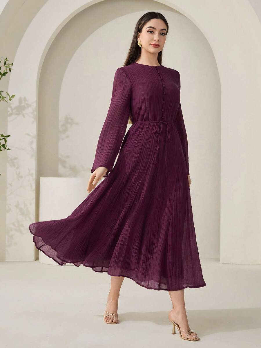 Veilorie Đầm dáng chữ A ôm sát, thướt tha, chất liệu vải mới, xếp ly, thích hợp cho đi biển, nghỉ lễ, dự tiệc. - Màu Tím - Xem 1