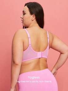 LUVLETTE Plus Woman Pink Lingerie Full Coverage Side Support&Breathable Underwire Sexy Unlined Lace & Mesh Sheer Minimizer Bra - Pink - View 3