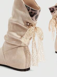 Daringsoles Women's Pleated Casual Versatile Mid-Calf Boots - Beige - View 5