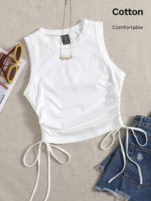 Comfortcana Áo ba lỗ dệt kim màu trắng thông thường dành cho nữ cho mùa hè - trắng - Xem 1