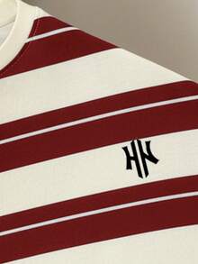 Manfinity Joysei Men's Casual Daily Commute & Holiday Letter & Striped Print Short Sleeve T-Shirt, Summer - Multicolor - View 2