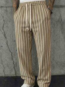 HIMLAND Men's Striped Drawstring Waist Pocket Casual Pants - Multicolor - View 3